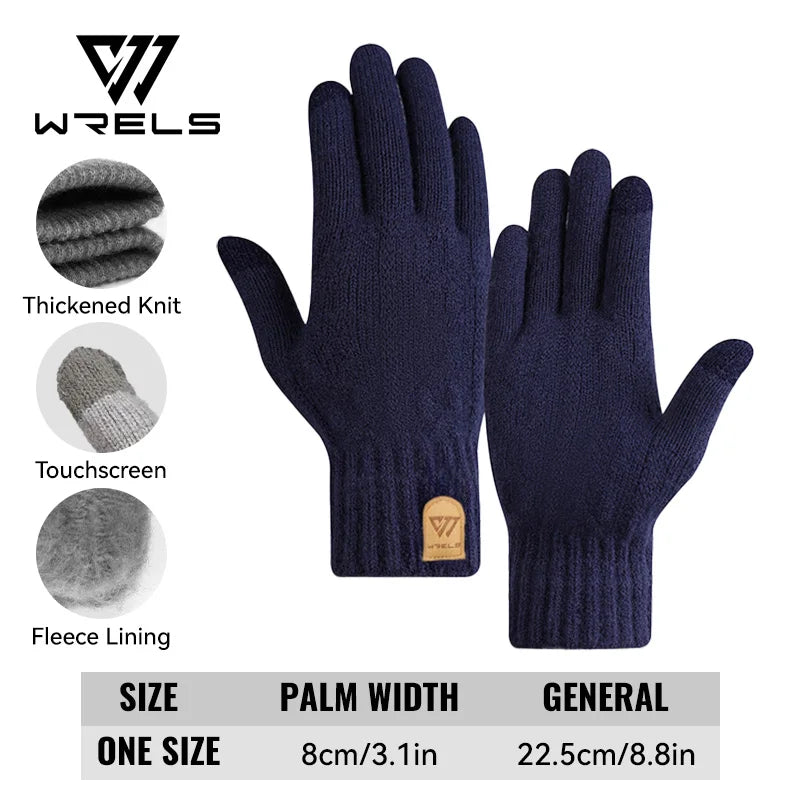 WRELS Winter Warm Gloves Thickened Cold-Proof Knitted Cycling Glove Soft Fleece Lined Cold Weather Thermal Glove for Women Men