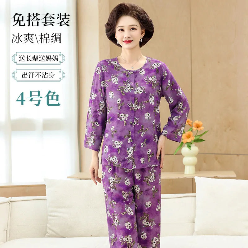 Middle-aged XL-4XL LARGE Home Wear Nightwear for Women Pajamas Floral Spring New Long Sleeve Pyjamas Set Woman Night Clothes