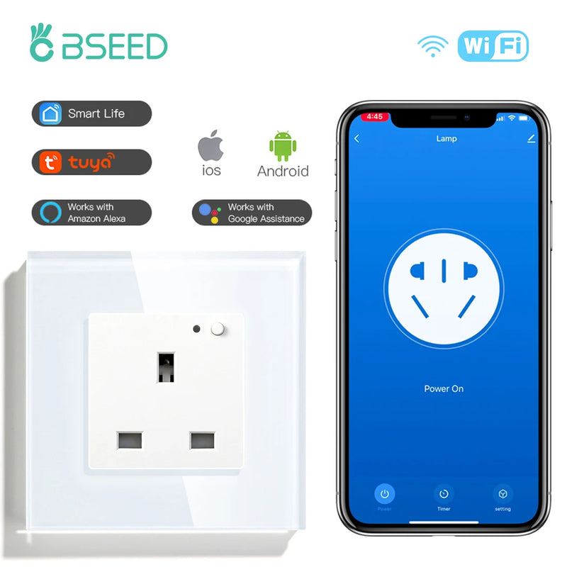 BSEED UK Standard Wifi Smart Socket Smart Double Electric Power Outlets Support Tuya Smart Iife Alexa Control 13A