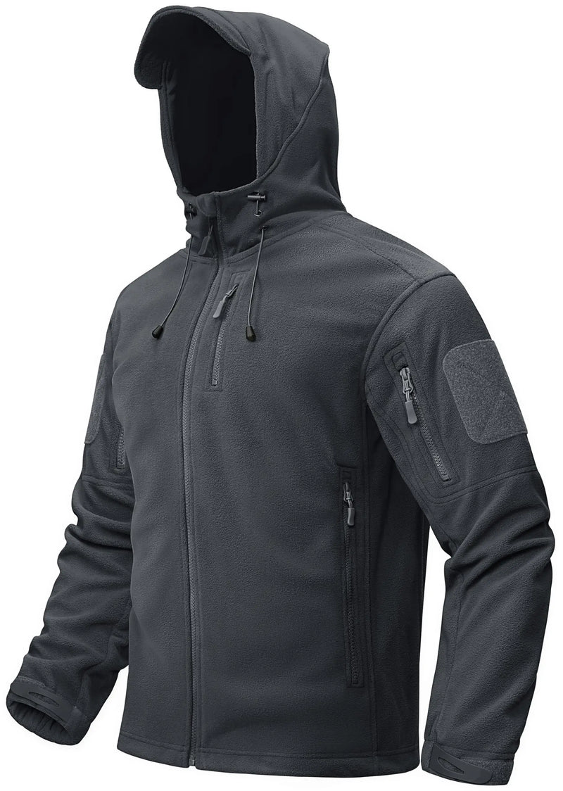 TACVASEN Men's Winter Tactical Full-Zip Fleece Hooded Jacket Windproof Coat with 6 Zipper Pockets for Outdoor Hiking And Fishing