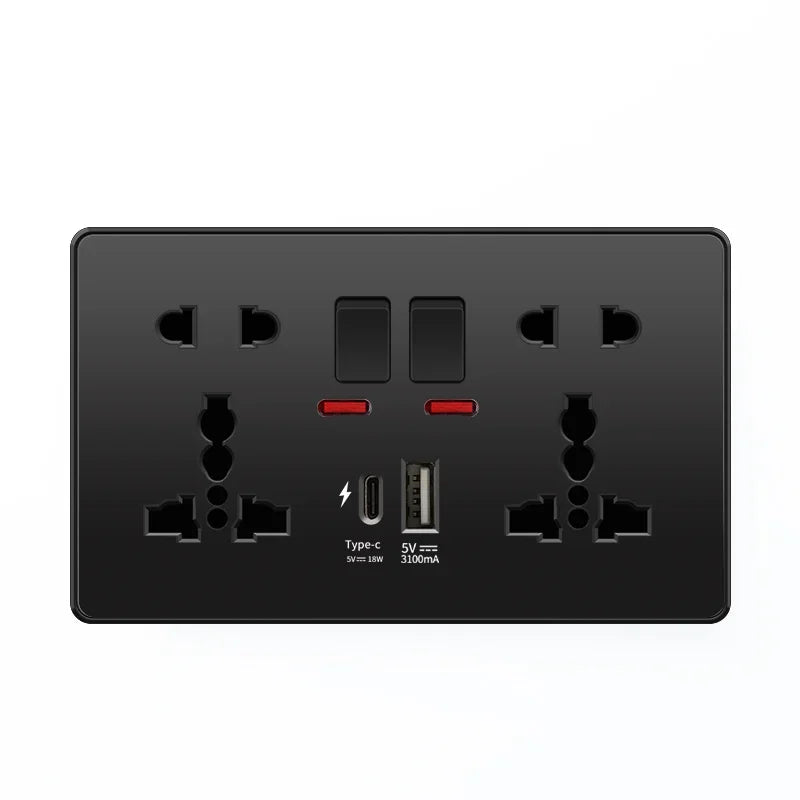 White 18W Type-C Smart Quick Charging usb wall socket, Electrical Outlet Wall Plug with USB, Universal Dual 5-pin Power Socket