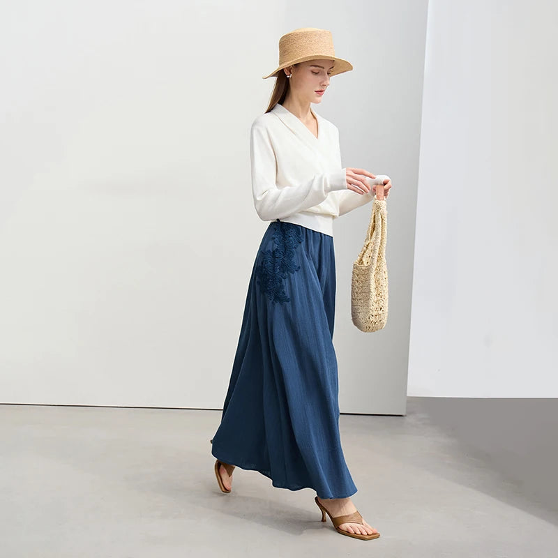 សំពត់ Amii Minimalist សម្រាប់ស្ត្រីឆ្នាំ ២០២៦ រដូវរងាថ្មី កប្បាសតុបតែងចរ សំពត់វែង A-Line សម្លៀកបំពាក់ស្ត្រីធម្មតា រលុង 12641055