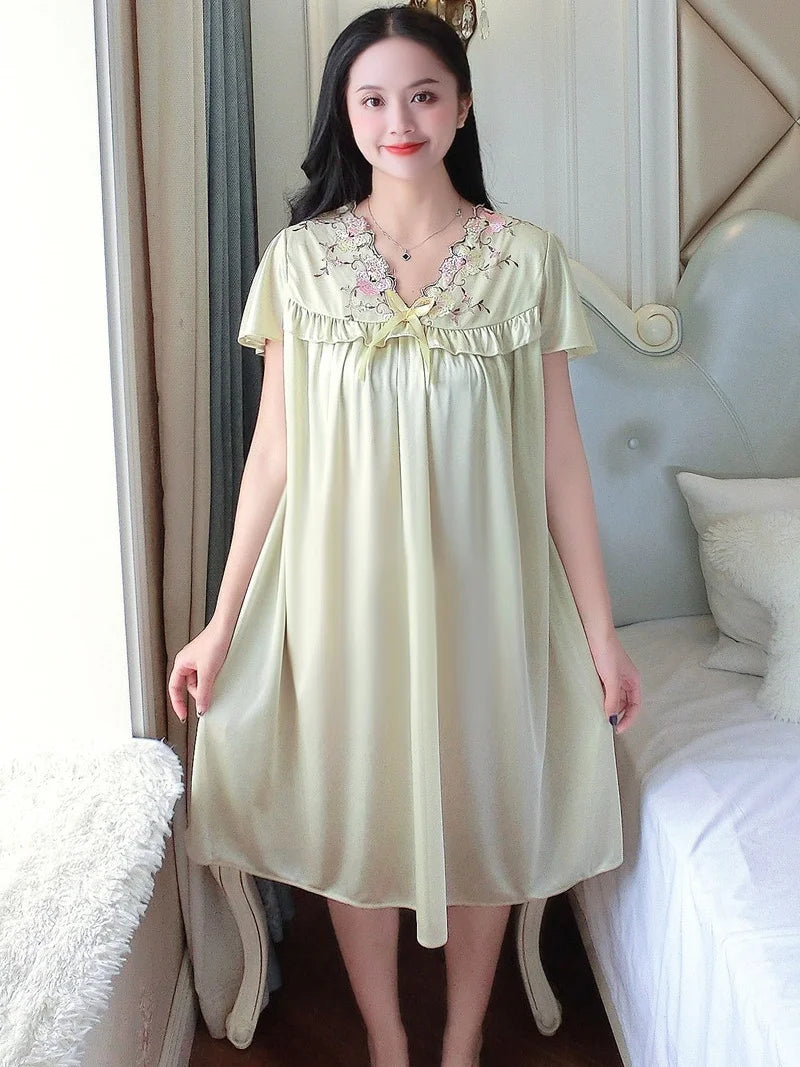 Nightwear Sexy Night Dress Nightie Sleeping Home Dress Pijama Plus Size Sleepwear Women's Silk Satin Sleepdress Nightgowns