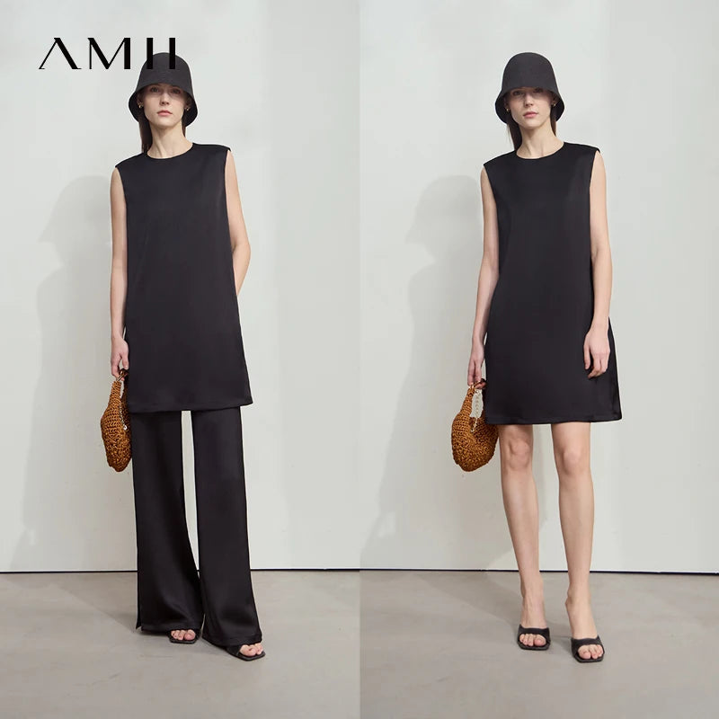 រ៉ូប Amii Minimalist រដូវក្តៅឆ្នាំ ២០២៦ ថ្មី ក O សាទីន ឆើតឆាយ ម៉ូដធ្វើដំណើរ អាវរលុង ខោជើងធំធម្មតា ដាច់ដោយឡែកពីគ្នា 12542042