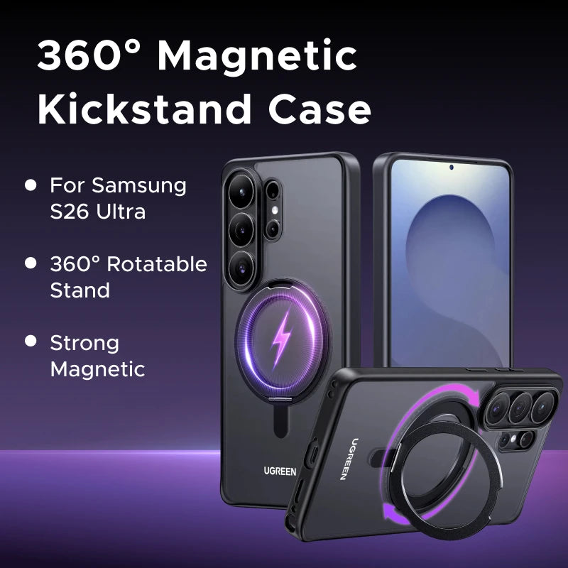 UGREEN For Samsung Galaxy S26 Ultra 360° Magnetic Ring Stand Case Black S26Ultra Macsafe Rotatable Kickstand Cover 2026