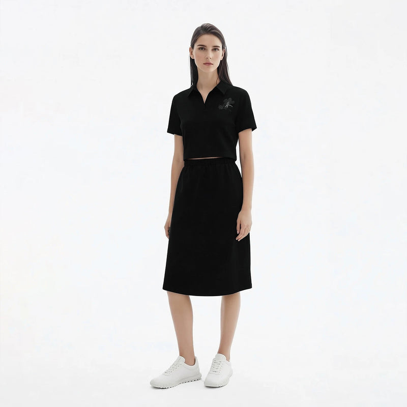 Amii Dress Woman 2026 Summer New Embroidered Lapel Collar Half Placket Elastic Waist Short Sleeve Midi Dress For Women 12642045