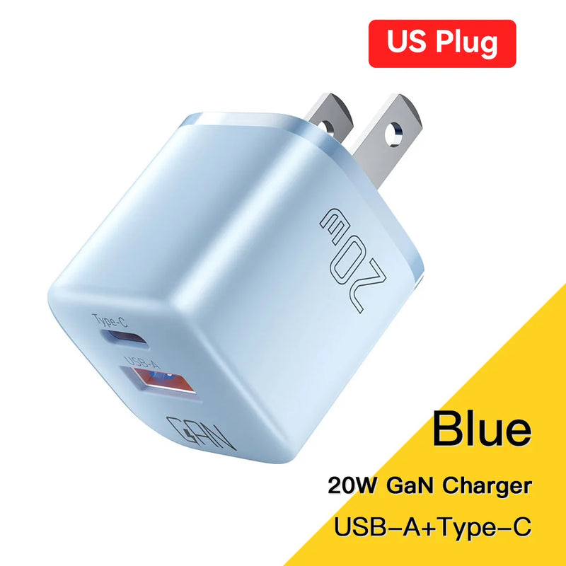 ឆ្នាំងសាក Essager 20W GaN USB Type C PD សាកថ្មលឿន QC 3.0 សម្រាប់ iPhone 15 14 13 12 Pro Max Mini iPad សាកថ្មបានលឿន