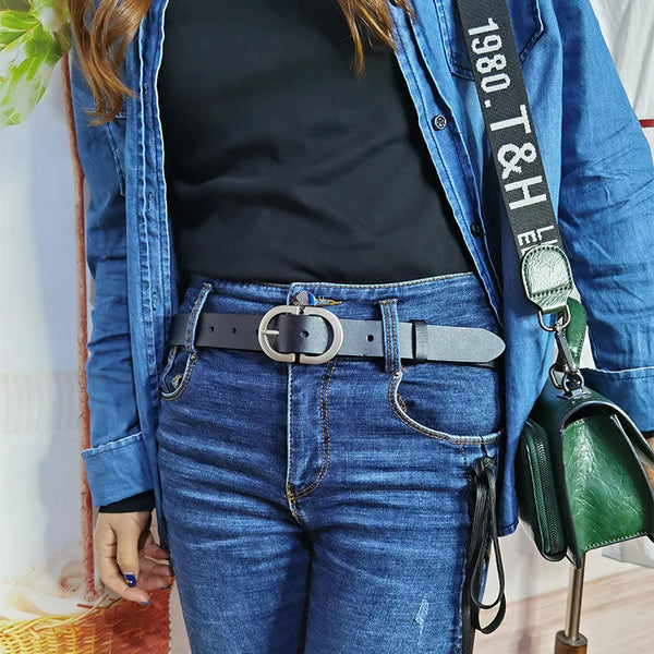 VATLTY 2022 Women's Leather Belt 2.8cm Natural Cowhide Silver Alloy Buckle Thin Belt Female Jeans Trousers Girdles Waistband