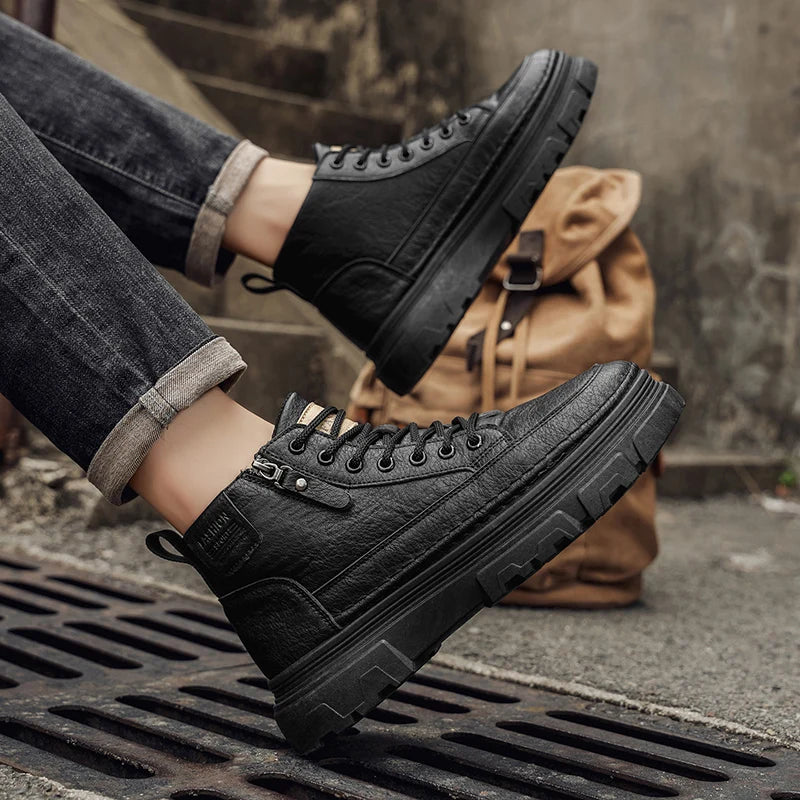 Men's boots spring and autumn new soft-sole non-slip casual boots fashion Joker outdoor high-top boots comfort sports work boots