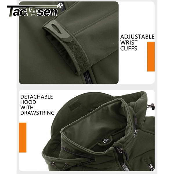 TACVASEN Windproof Winter Fleece Lining Hooded Jacket Mens Waterproof Softshell Jacket Coat Hiking Work Jackets Coat Outwear