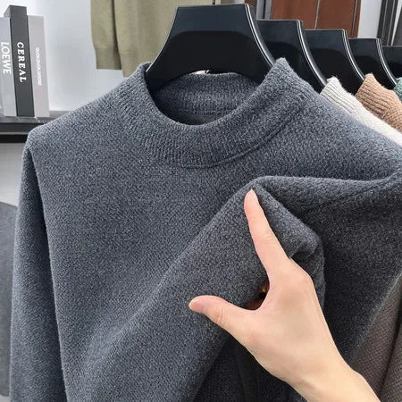Daily Commute Crew Neck Knitwear Male Long Sleeve Fine Smooth Knit Rib Trim Versatile Autumn Layering Basic Clothing