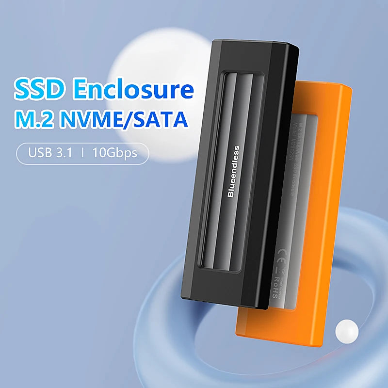 ប្រអប់ Blueendless M.2 NVMe SATA SSD ប្រអប់ខាងក្រៅអាលុយមីញ៉ូម ssd ដែលមិនប្រើឧបករណ៍ 10Gbps M.2 NVMe ទៅ USB សម្រាប់ PCIe NVMe និង SATA SSD