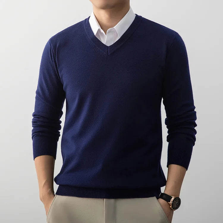 Men's V-Neck Sweater, Old Money Style, Soft Wool-Like Fabric, Wool-Like Touch 5 Colors
