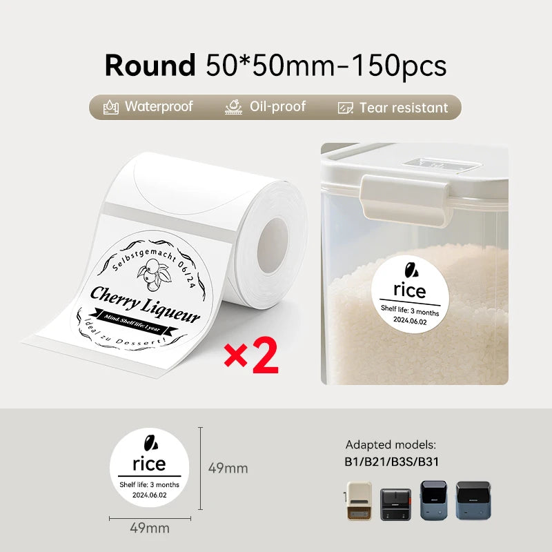 2 Rolls NIIMBOT B1 B21 B3S Thermal Label Clothing Price Food Self-adhesive Tag Waterproof Office Pocket Printer Label Paper