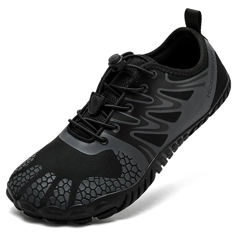 HOBIBEAR Wide Toe Barefoot Shoes for Unisex Artificial Leather Outdoor Walking Sneakers Zero Drop Minimalist Elastic Band Shoes