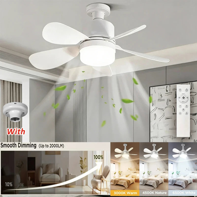 E27 Fan Light Modern LED Ceiling Fan with Light Remote Control 4 Speed Adjustable 3 Color Dimmable Timer for Bedroom Kitchen