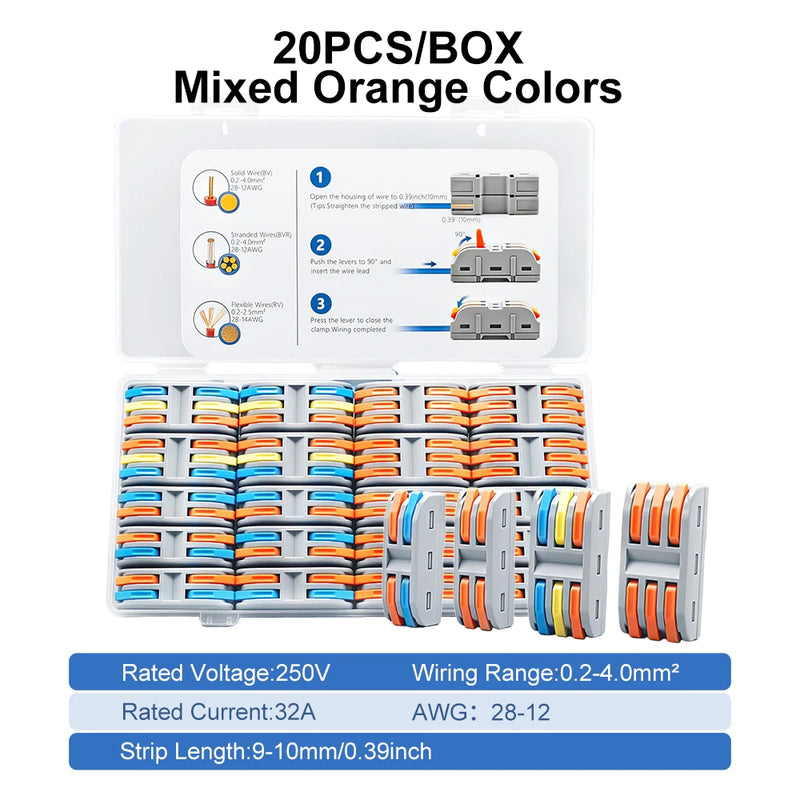 TOMZN Quick Lever Wire Connector 2IN 2OUT 12PCS 3IN 3OUT 8PCS For BV BVR RV 28-12AWG 250V 32A 0.2-4mm2
