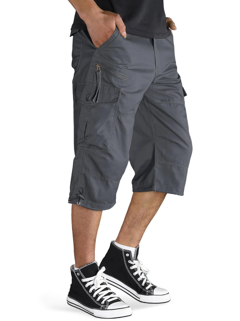TACVASEN Mens Cargo Below Knee Length 3/4 Long Shorts Summer Breathable Outdoor Capri Pants Twill Work Pants With Multi Pocket