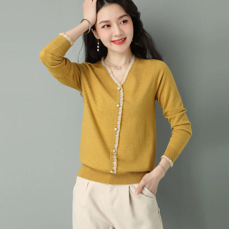 New Elegant Short Cardigan For Women Tops Spring Autumn Buttons Coat Slim Ladies Sweater Jacket Knitwear Woolen Woman Clothes