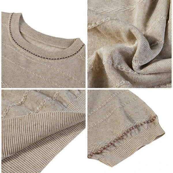 Men Two-Tone Linen Blend Knit T-Shirt – Summer Breathable Textured Short Sleeve Tee with Crew Neck  Casual & Smart Casual Wear
