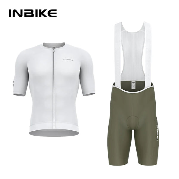 INBIKE 2026 Men's Cycling Bib Shorts Set Summer Road Bike Jersey Short Sleeve Breathable Quick-Dry Bicycle Clothes with Pockets