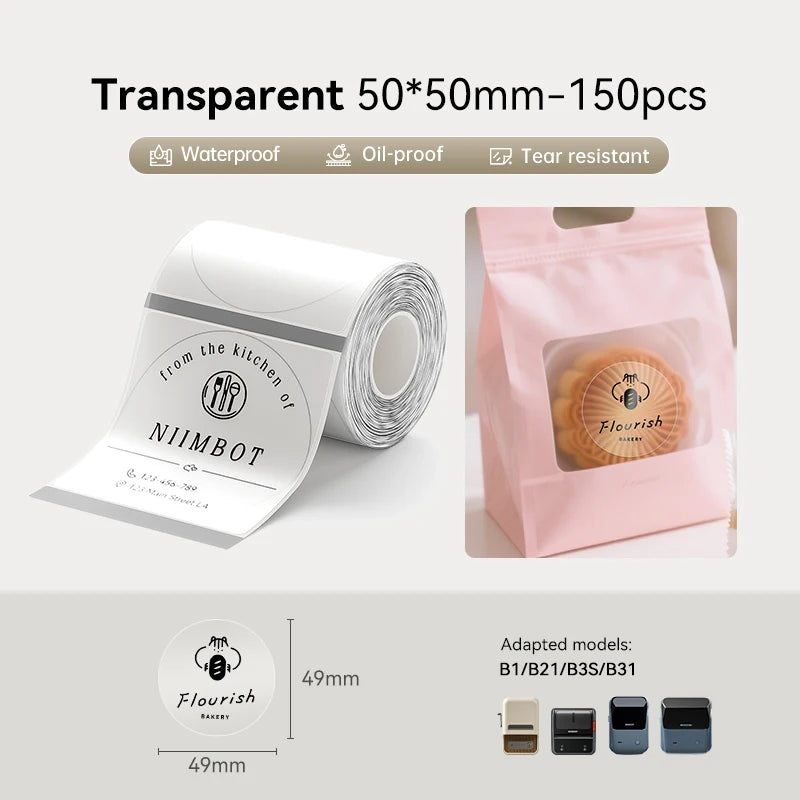 3 Rolls NIIMBOT B21 B3S B1 B31 Thermal Label Clothing Price Food Self-adhesive Tag Waterproof Smart Office Pocket Printer Label