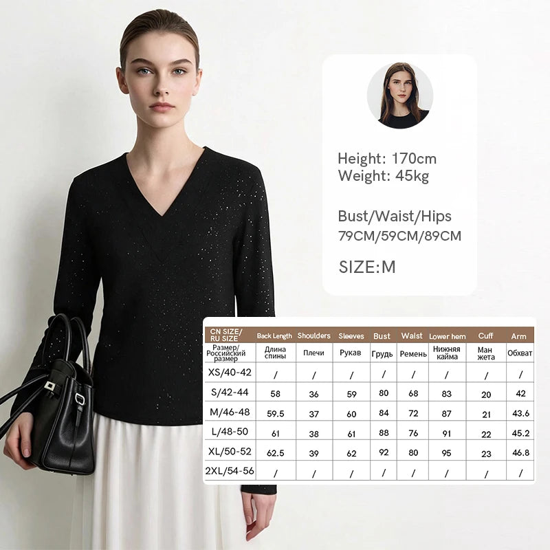 Amii Slim T-shirt V-Neck Long Sleeve Stretch Solid Color T-shirt Women 2026 Autumn New Versatile Cozy Woman Clothing 12613020