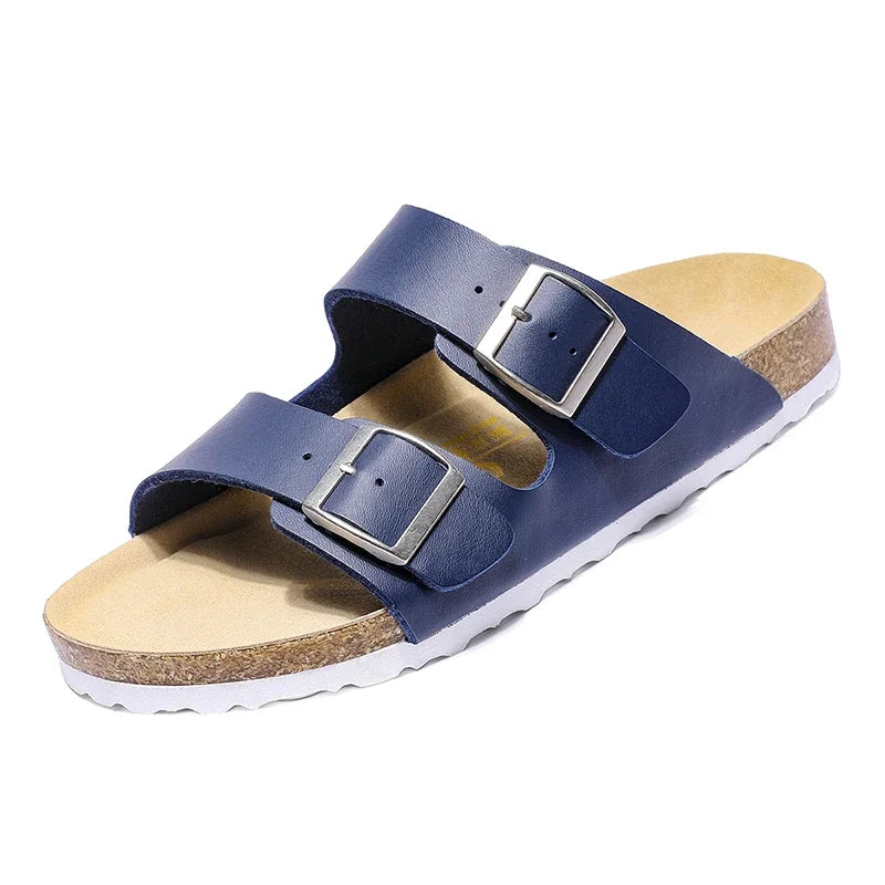 Plus Size 49 50 51 Men Women Cork Footbed Slide Sandals Double Adjustable Two Straps Buckle Flat Casual Summer Slip on Sandals