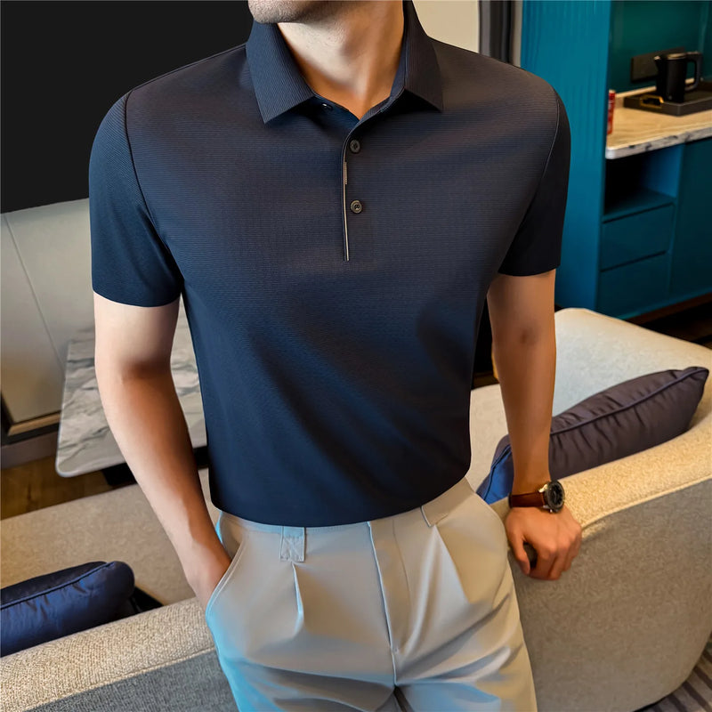 Men's Cooling Ice-Silk Polo Shirt | Business Casual Short Sleeve Top for Summer