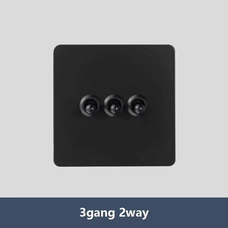 Black Vintage Toggle EU FR Lamp Switch Socket,Retro Brass Lever Light Switch Univeral Stainless Steel Dual Wall Socket With USB