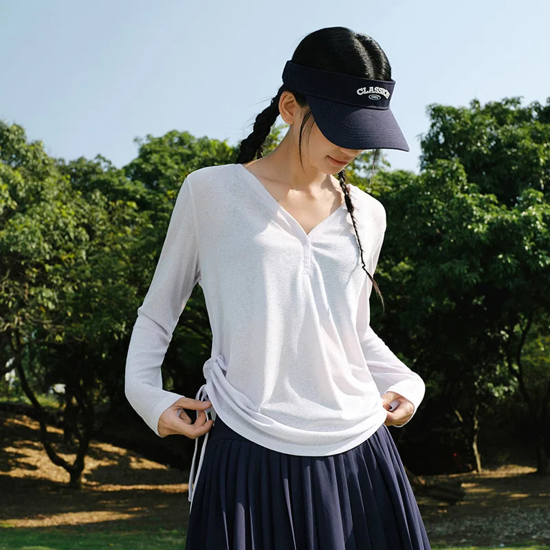 Semir Women Tshirt Solid 2026 V Neck Linen Look Loose Fit Drawstring Urban Casual Everyday Style Soft Comfortable Daily Wear