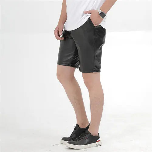 Summer Thin Section Men's Black Stretch Leather Shorts, Work Style Shorts Red White Blue PU Pants Male Five-point Pants 29-40 42