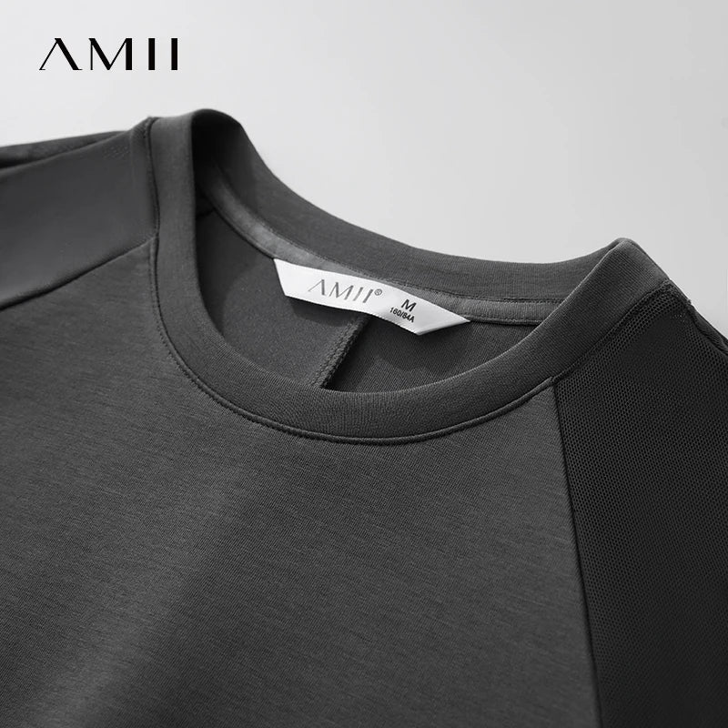 Amii Women Minimalist Summer Top 2026 New Style Versatile O-Neck Mesh Yarn Air Layer Slim Fit Slimming Casual T-Shirt 12522152