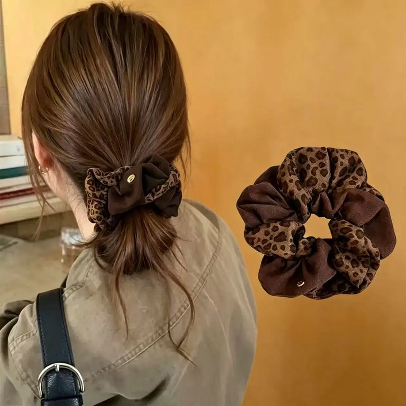 Korean-Style Leopard Print Color-Blocked Hair Tie for Women Versatile, Niche Ponytail Holder New Arrival High-End Hair Accessory