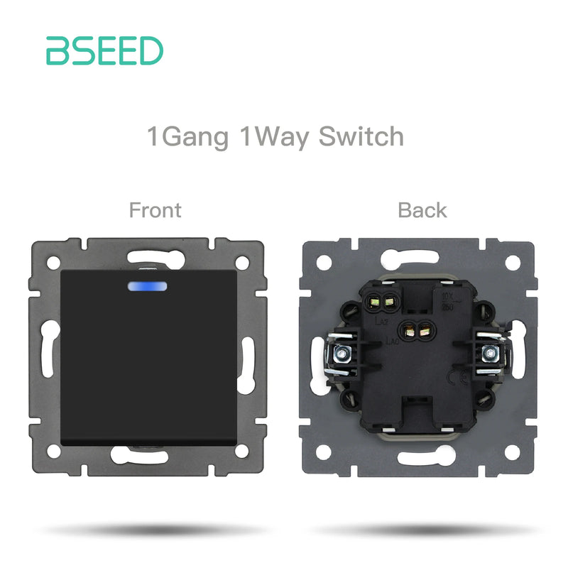 BSEED EU Standard Button Light Switch 1/2Gang 1/2Way Wall Socket USB Type-C DIY Function Parts Glass Panel Free Combination