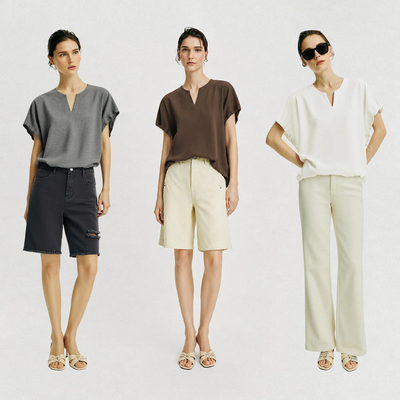 អាវយឺត Amii V-Neck សម្រាប់នារី រដូវក្តៅ ឆ្នាំ២០២៦ អាវយឺតដៃខ្លី Dolman ថ្មី ដែលអាចលៃតម្រូវបាន រលុង សម្រាប់នារី 12622182