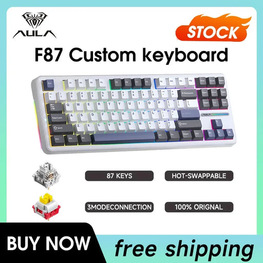 Aula F87 PRO Mechanical Keyboard 3 Mode 2.4G/USB/Bluetooth Tri Mode Wireless Keyboard 87 Key Hotswap RGB PBT Gaming Keyboard