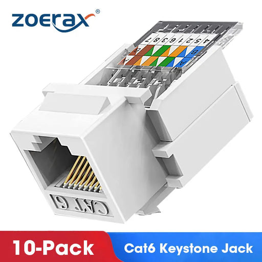 ZoeRax 10PCS Cat6 RJ45 Tool-Less Keystone Ethernet Module Female Jack Network Punch Down Connector Wall Adapter White Coupler 10PCS