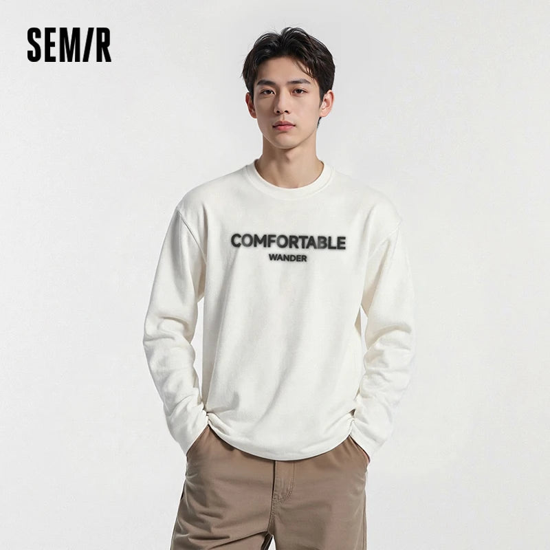 Semir Long Sleeve T-Shirt Men Autumn American Printed Base Layer 2025 New Versatile Slightly Loose White Inner Top Men'S Wear