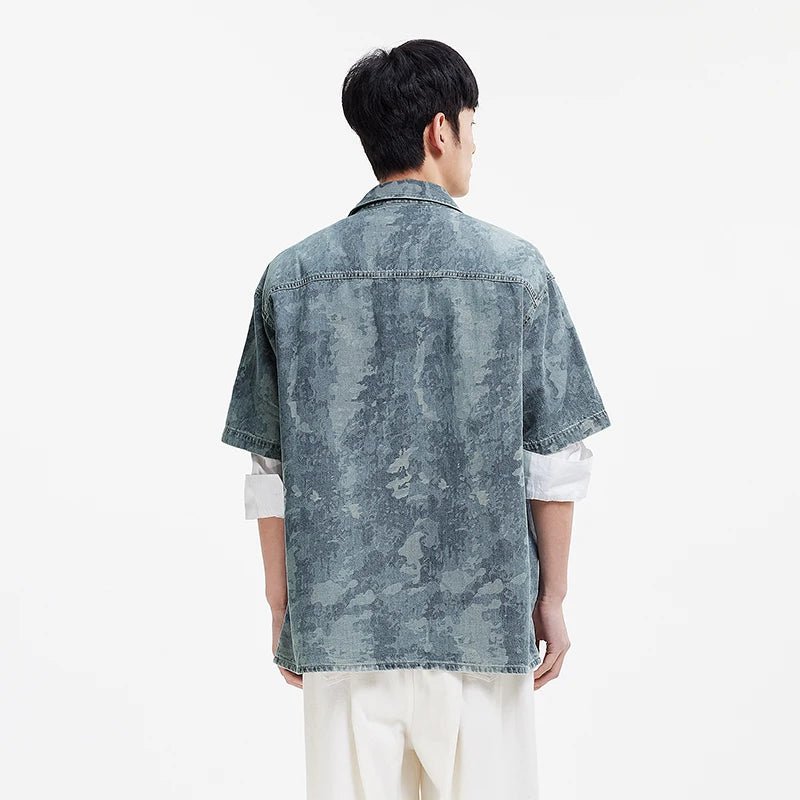 Semir Mens Shirt 2026 Camouflage Denim Pure Cotton Short Sleeve Fashion Casual Soft Daily Wear