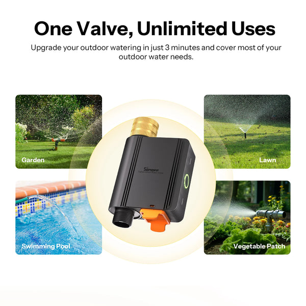 វ៉ាល់ទឹកឆ្លាតវៃ SONOFF ស៊េរី Hydro Hydro ONE Zigbee ជាមួយម៉ែត្រលំហូរទឹកស្ពាន់ ច្រកចូលទឹក Apple Home SWV-ZFE SWV-ZFU