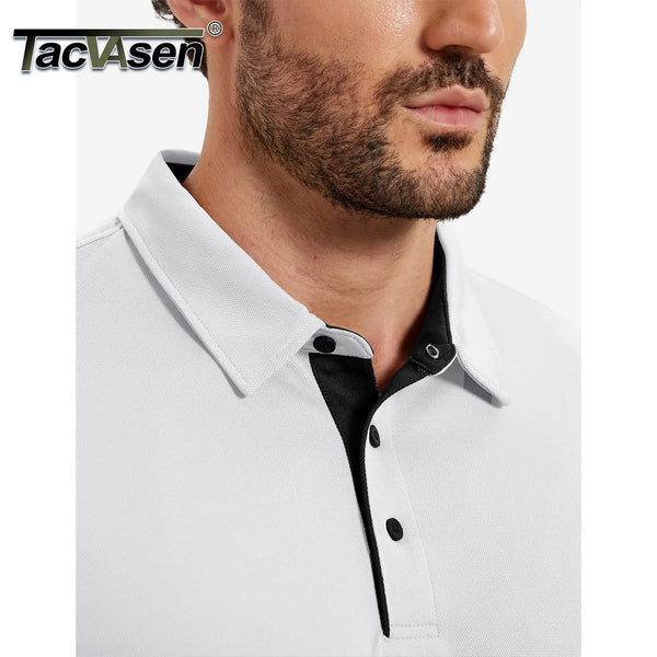 TACVASEN Mens Golf Shirts Dry Fit Polo Short Sleeve Moisture Wicking Performance Contrast Collar Shirt for Work Casual Athletic