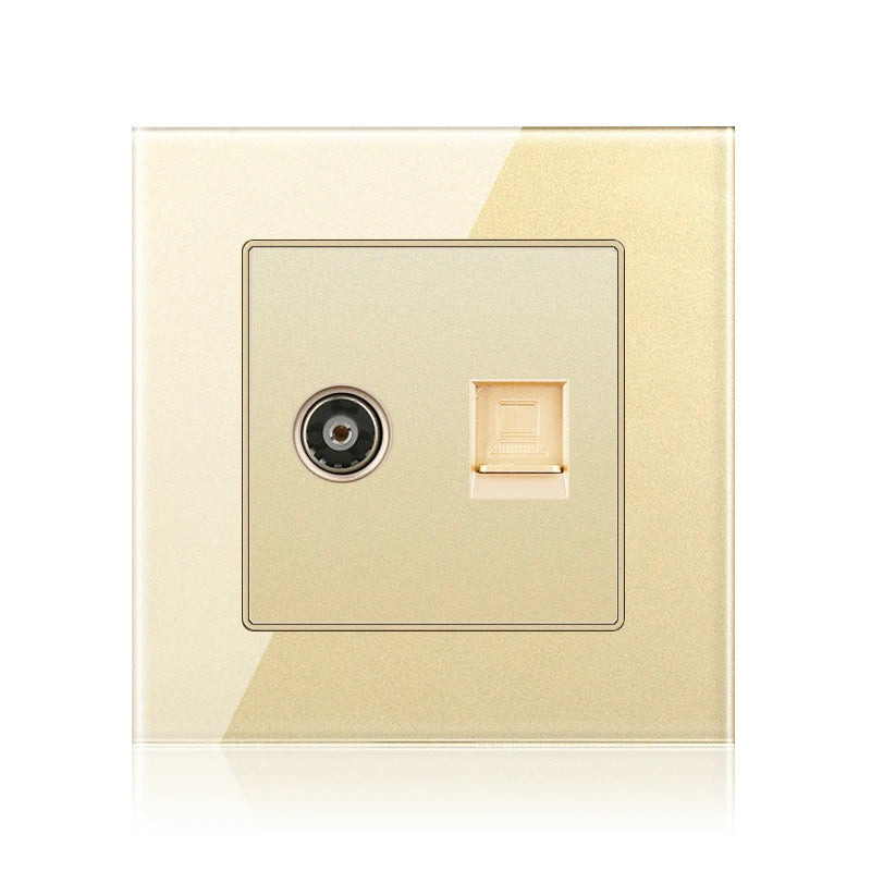 Cat6 Rj45 Wall Socket Network Socket With TV Wall Data Double Socket Telephone Tempered Glass Panel Computer Wall Net Outlet