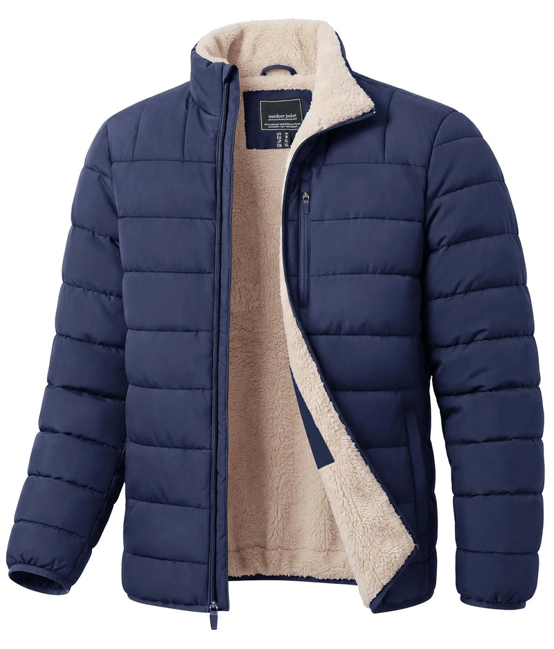 TACVASEN Puffer Jacket for Men Sherpa Lined Warm Winter Coat Insulated Water Resistant Windproof Casual Travel 4 Pockets Outwear