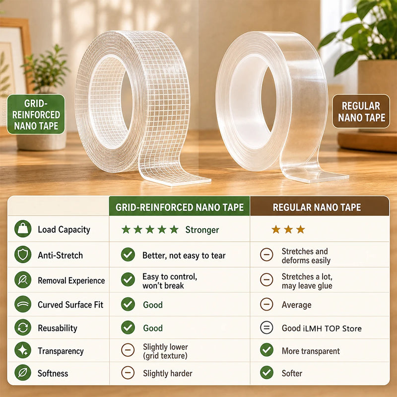 កាសែត iLMH Grid Nano កាសែតស្អិតពីរជាន់ ស្អិតក្រាស់ ស្អិតជែលអាគ្រីលីកថ្លា សម្រាប់បិទជញ្ជាំង ការិយាល័យ គេហដ្ឋាន និងផ្ទះ DIY