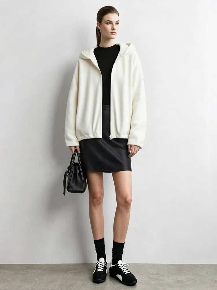 Amii Hooded Oversized Jacket Balloon Hem Rice Velvet Slimming Casual Commuter Minimalist Autumn Women's Hoodies 12643117