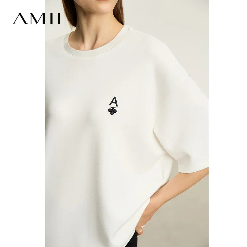 អាវយឺត Amii Minimal រលុងសម្រាប់នារី ស្មាវែងមធ្យម ដៃខ្លី រដូវស្លឹកឈើជ្រុះឆ្នាំ ២០២៦ អាវប៉ាក់ថ្មីសម្រាប់ធ្វើដំណើរធម្មតា 12541167