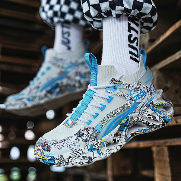 Lovers graffiti sneakers Four Seasons new breathable light outdoor racing running shoes soft-sole men women's speed sports shoes