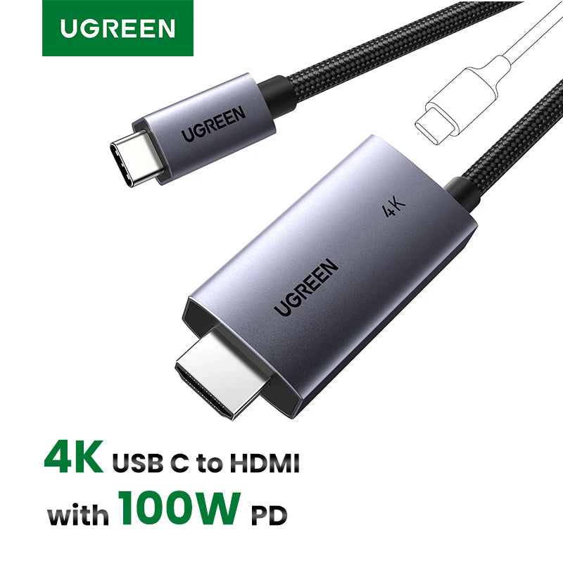 UGREEN USB C to HDMI Cable with 100W PD Fast Charging Adapter 4K@60Hz 2-in-1 Thunderbolt Unidirectional Type C to HDMI 2m Cable