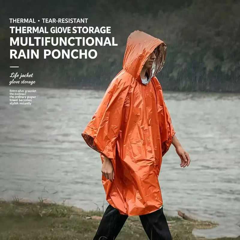 Long Thickened Emergency Rain Poncho Reflective Windproof Waterproof Portable Raincoat for Cycling Hiking Outdoor Camping